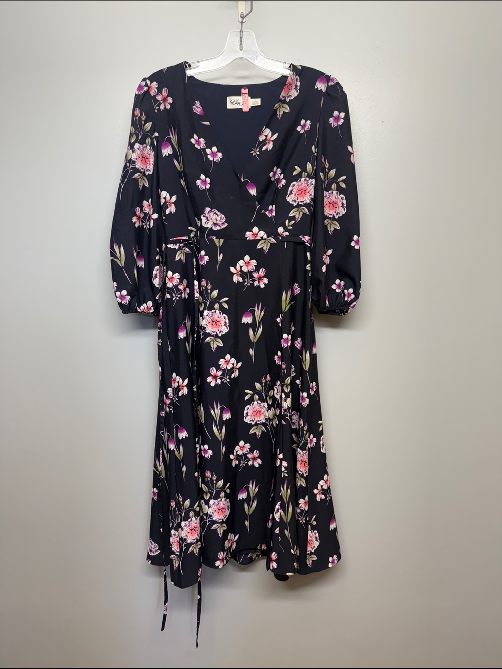 Eliza J Black Maxi Dress with Pink & Cream Floral Accents